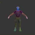 3D Male Character Model In Black Patterned Tshirt Blue Cargo Pants And Gray Boots