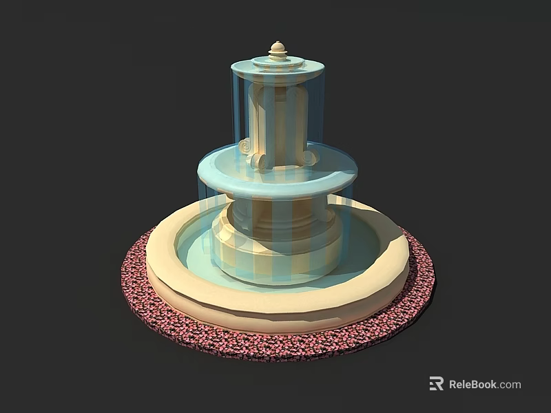 Outdoor Three Tiered Garden Ornament Fountain With Red Gravel Base 3d model 
