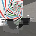 Modern Black Leather Lounge Chair With Colorful Abstract Wall Background