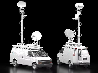 White Communication Vehicles With Multiple Satellite Antennas On Roof 3d model