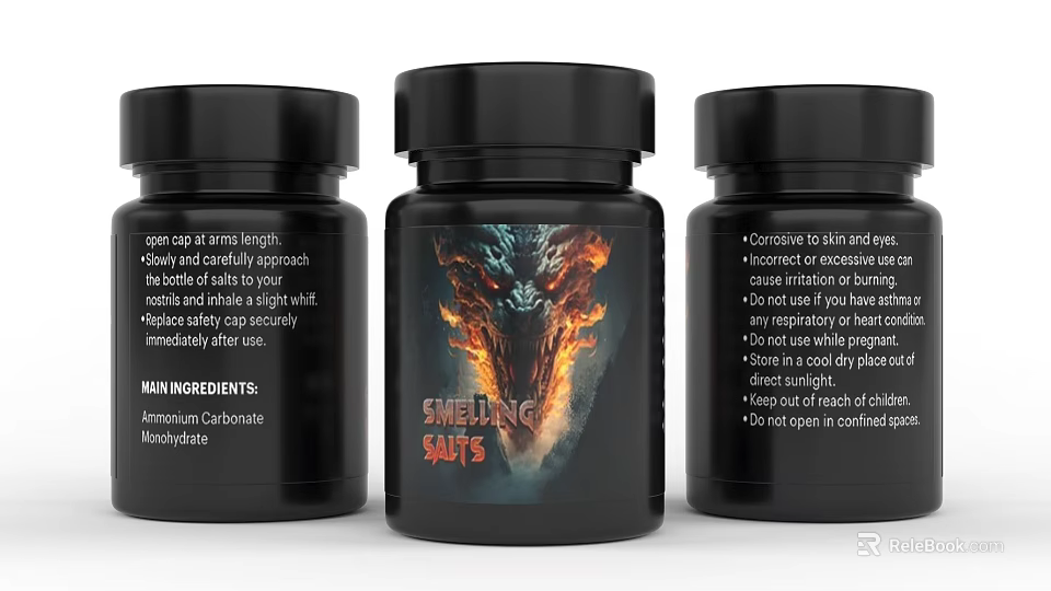 Hospital Pharmacy Black Medicine Bottles With Smelting Salts Labels And Ingredients 3d model 