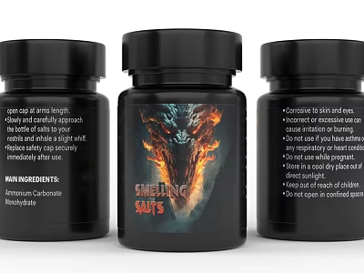 Hospital Pharmacy Black Medicine Bottles With Smelting Salts Labels And Ingredients 3d model