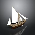 Sailing Boat Model With White Sails Wooden Hull And Mast Structure