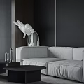 Modern Living Dining Room Interior With White Sofa Black Pillow And Metallic Decor