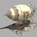 Fantasy Airship With White Balloon Decorative Emblem Propeller And Base Structure 3d model