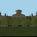 Classical Style School Building Featuring Towers Arched Entrance Playground And Surrounding Trees