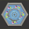 Multi Tiered Garden Fountain With Hexagonal Basin And Pink Water Lilies