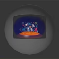 Cartoon Astronaut Game Characters On Orange Platform With Red Rocket Planets Stars And Flag