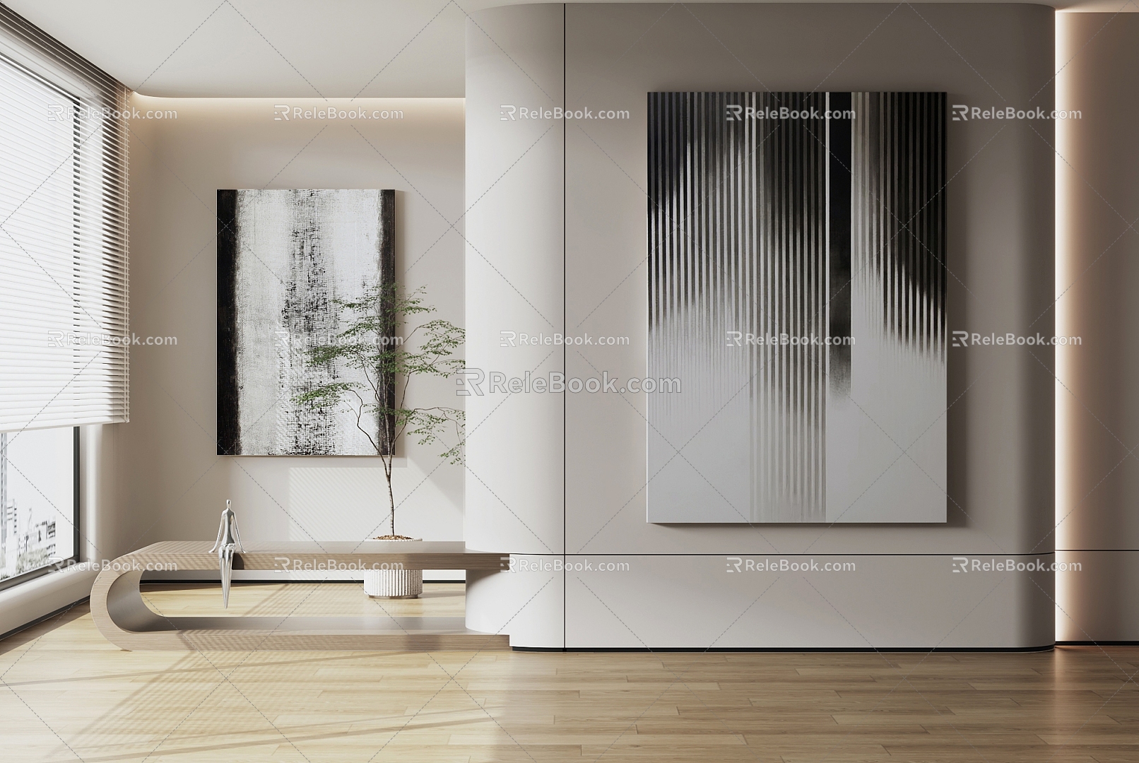 Modern Decorative Painting Black and White Decorative Frameless Painting Fashion Hanging Painting Plant Abstract Painting 3d model