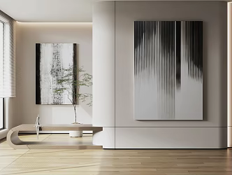 Decorative Painting Black and White Decorative Frameless Painting Fashion Hanging Painting Plant Abstract Painting 3d model