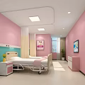 Modern Patient Room Interior With Pink Walls Hospital Bed TV And Potted Plant