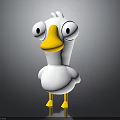 Cute Cartoon Duck 3D Character Model With White Body Yellow Beak Feet And Big Eyes