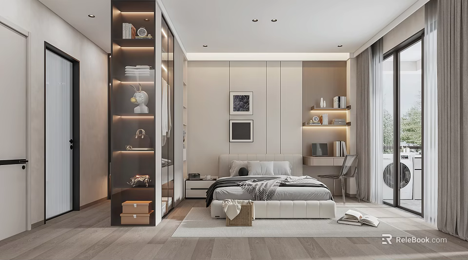 Modern Bedroom Interior Design With Platform Bed Floating Nightstands And Warm Lighting 3d model 