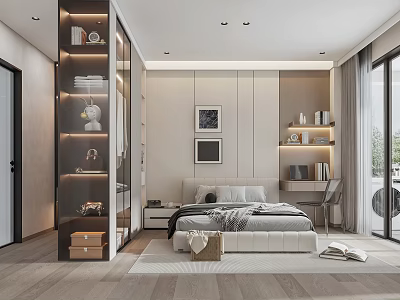 Modern Bedroom Interior Design With Platform Bed Floating Nightstands And Warm Lighting 3d model