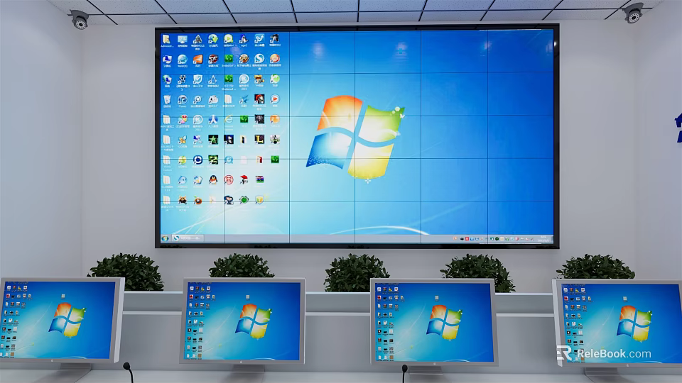 Security Monitoring Room With Large Screen And Multiple Windows Interface Monitors 3d model 