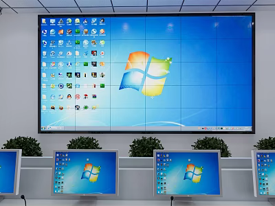 Security Monitoring Room With Large Screen And Multiple Windows Interface Monitors 3d model