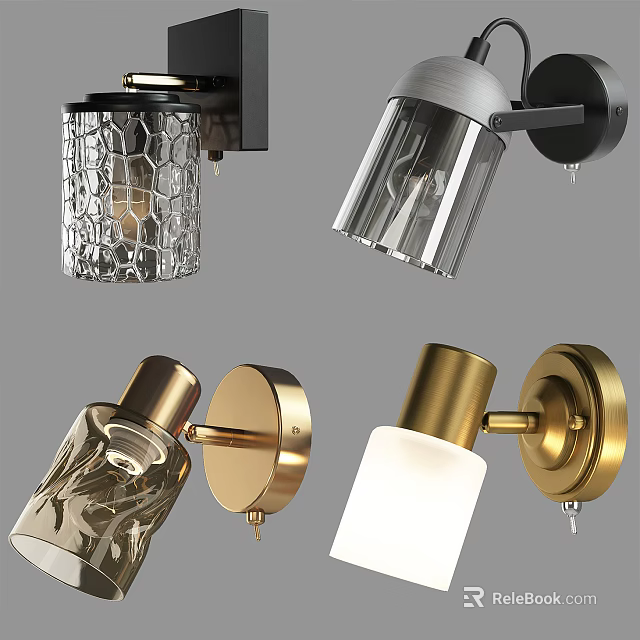 Sleek Modern Wall Lamps With Glass Shades And Metal Bases In Brass Black Silver 3d model 