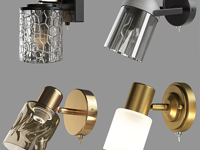 Sleek Modern Wall Lamps With Glass Shades And Metal Bases In Brass Black Silver 3d model