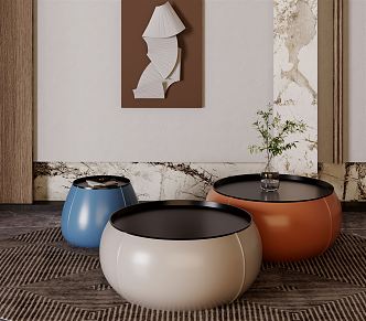 Modern coffee table Italian storage coffee table round combination 3d model