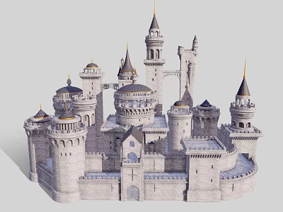 Ancient Castle Architecture Featuring Stone Towers Pointed Spires Domed Roofs And Fortified Walls 3d model