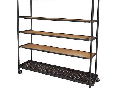 Mobile Multi tier Side Table with Black Metal Frame Wooden Shelves and Mesh Bottom 3d model