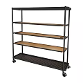 Mobile Multi tier Side Table with Black Metal Frame Wooden Shelves and Mesh Bottom