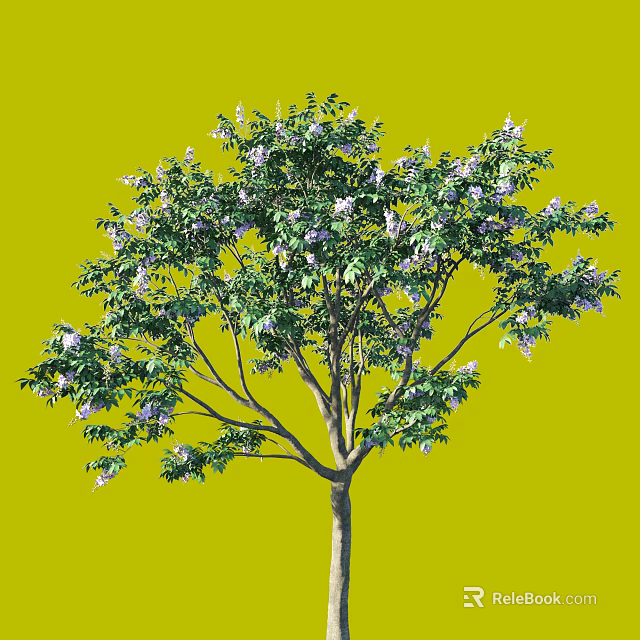 Flowering Arbor With Green Foliage And Purple Blossoms On Brown Trunk 3d model 
