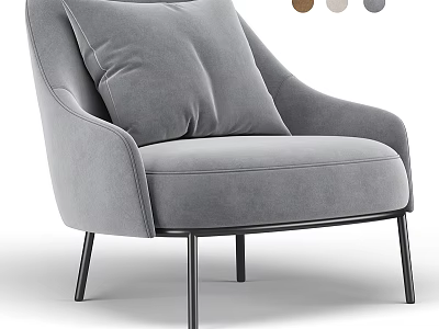 Gray Velvet Accent Chair with Padded Backrest Seat and Black Metal Legs Modern Design 3d model