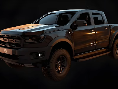 Ford Pickup Truck With Rugged Exterior Design And Off Road Tires In Dark Finish 3d model