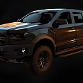 Ford Pickup Truck With Rugged Exterior Design And Off Road Tires In Dark Finish