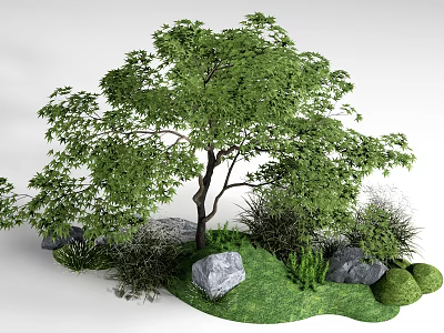 Lush Green Arbor With Dense Foliage Surrounded By Grass Rocks And Shrubs 3d model