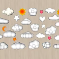 Cute Decorative Cloud Moon Sun Star Heart Ornaments On Wooden Surface