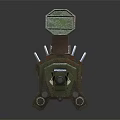 Green and Brown Mechanical Cannon with Long Barrel Metal Parts and Upper Structure