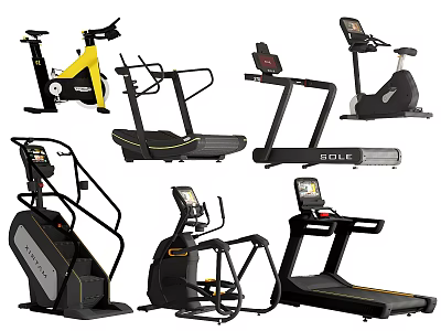 Fitness Sports Equipment Collection Including Exercise Bikes Treadmills And Elliptical Trainers 3d model