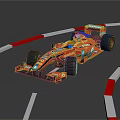 Red Race Car Moving On Track With White Red Guardrails And Open Cockpit 3d model