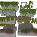Various Decorative Vines with Different Leaf Colors Growing on Stone Walls and Structures 3d model