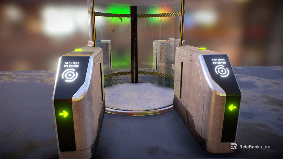 VIP Entrance Gates With Green Arrows For Public Facility Security Access 3d model 