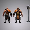 Muscular Warrior Character With Ornate Beads And Umbrella Shaped Polearm In Tribal Fantasy Design