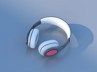 Comfortable White Over Ear Headphones With Pink Accent And Soft Padding 3d model