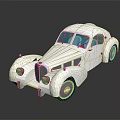 White Vintage Classic Car With Streamlined Body Blue Windows And Chrome Details