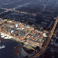 Vibrant Commercial Landscape With Multi Level Brick Buildings Retail Shops And Pedestrian Walkways