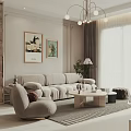 Modern Dining Living Room Interior Design With Sofa Dining Table And Chandelier 3d model