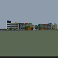 Colorful School Building Complex With Central Square Playground Area And Greenery 3d model
