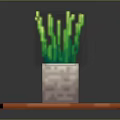 Pixel Style Potted Green Grass Like Plants In White Block Pot On Orange Plank