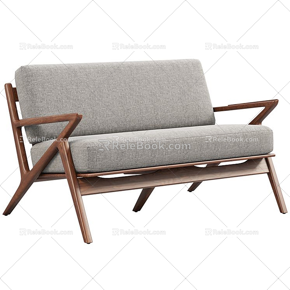 Modern simple gray wooden armrest double sofa 3d model