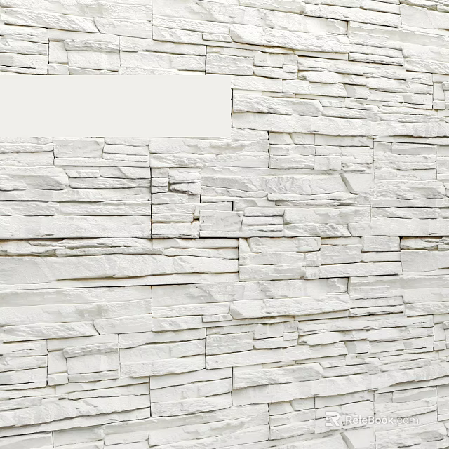 White Natural Stacked Stone Wall Design With Textured Surface For Modern Interior Spaces 3d model 