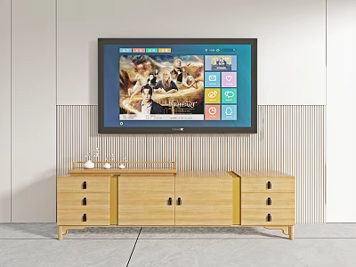 Modern Wooden TV Stand With Drawers And Cabinet Doors Under TV Screen 3d model