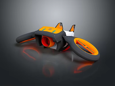 Orange And Black Modern Mechanical Robotic Device With Red Circular Part And Arm Like Design 3d model
