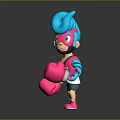 3D Game Character Design With Blue Hair Pink Mask Pink Boxing Gloves And Sporty Outfit
