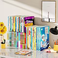 Desk Setup with Stacked Books Sunflower Bouquet Desk Lamp and Stationery
